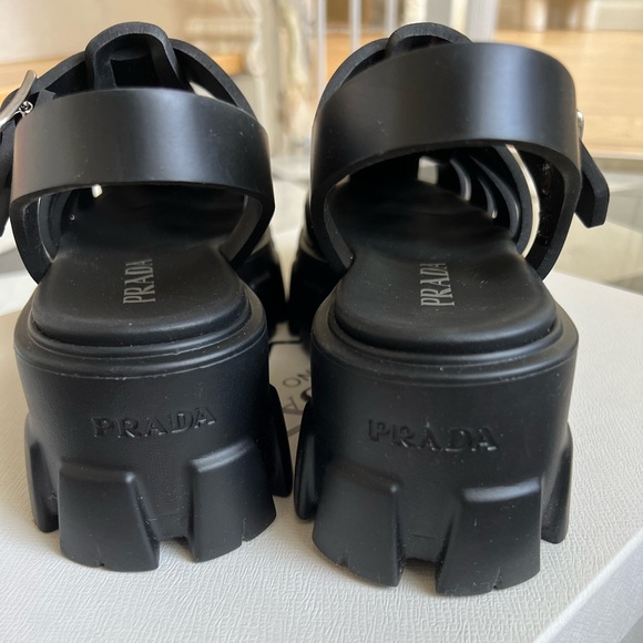 Brand New w Box Prada Rubber Monolith sandals black Gladiator summer shoes 38 - Picture 3 of 9